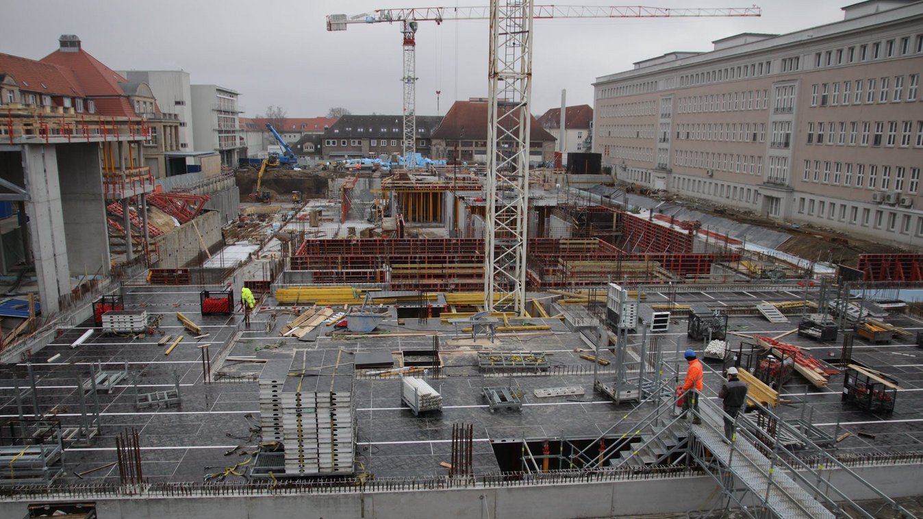 View of the construction site of the University Medical Centre Rostock, Rostock, Germany