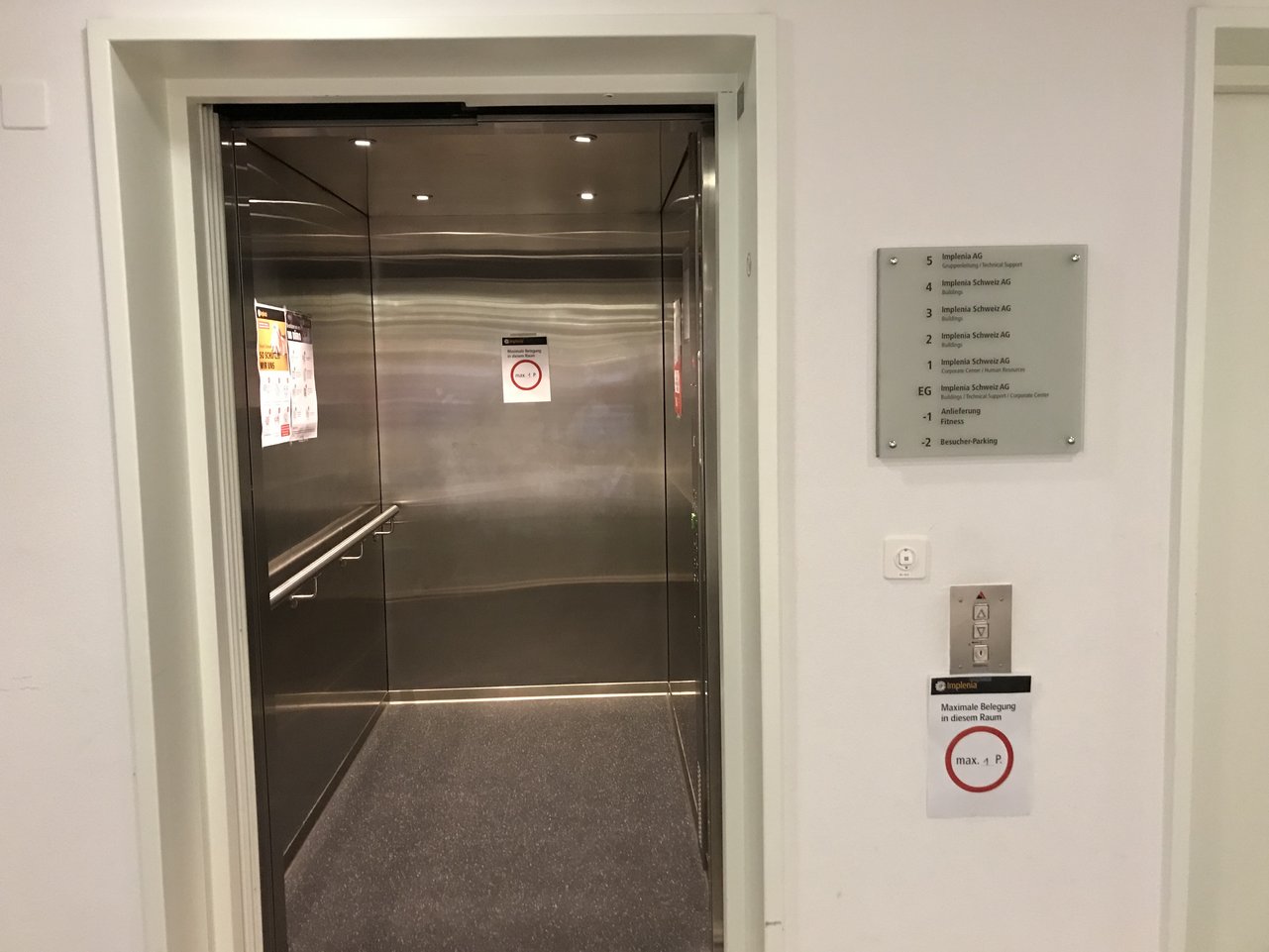 Elevator: Depending on size, only a limited number of people are allowed.
