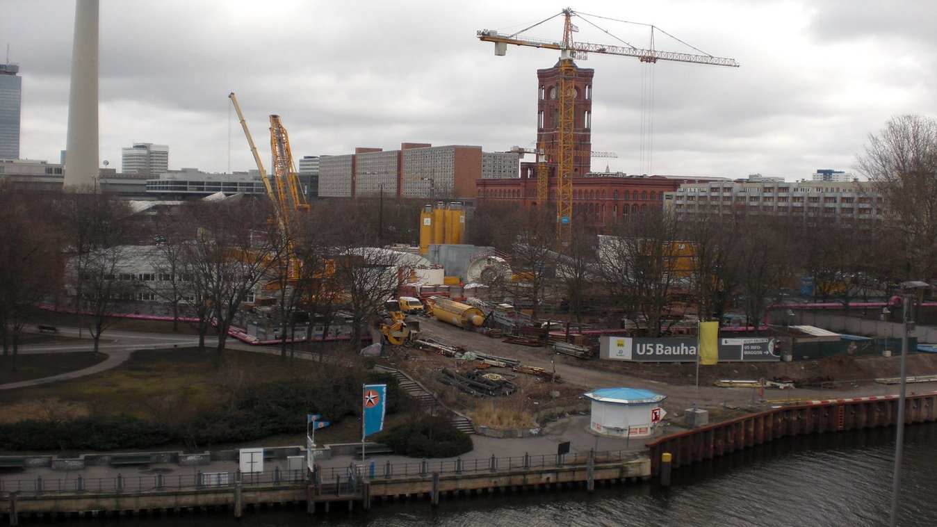 Aerial view of the construction site of the U5 in Berlin, Germany
