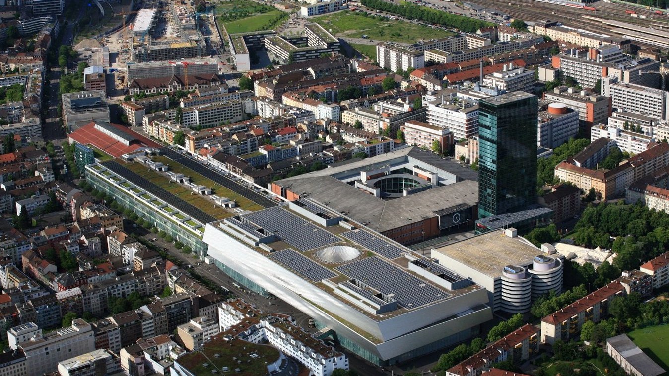 Arial view of Basel trade fair, Basel, Switzerland