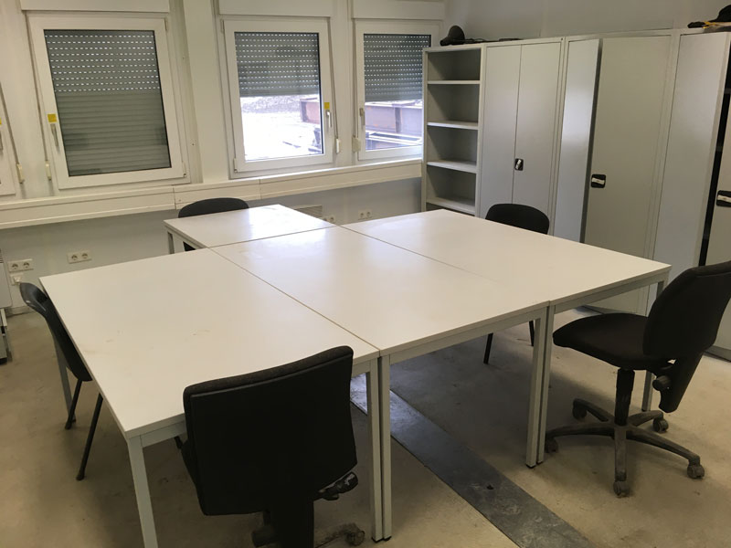 "Keep your distance: Double office containers have been converted into break rooms so that we can take breaks in small groups and keep our distance."